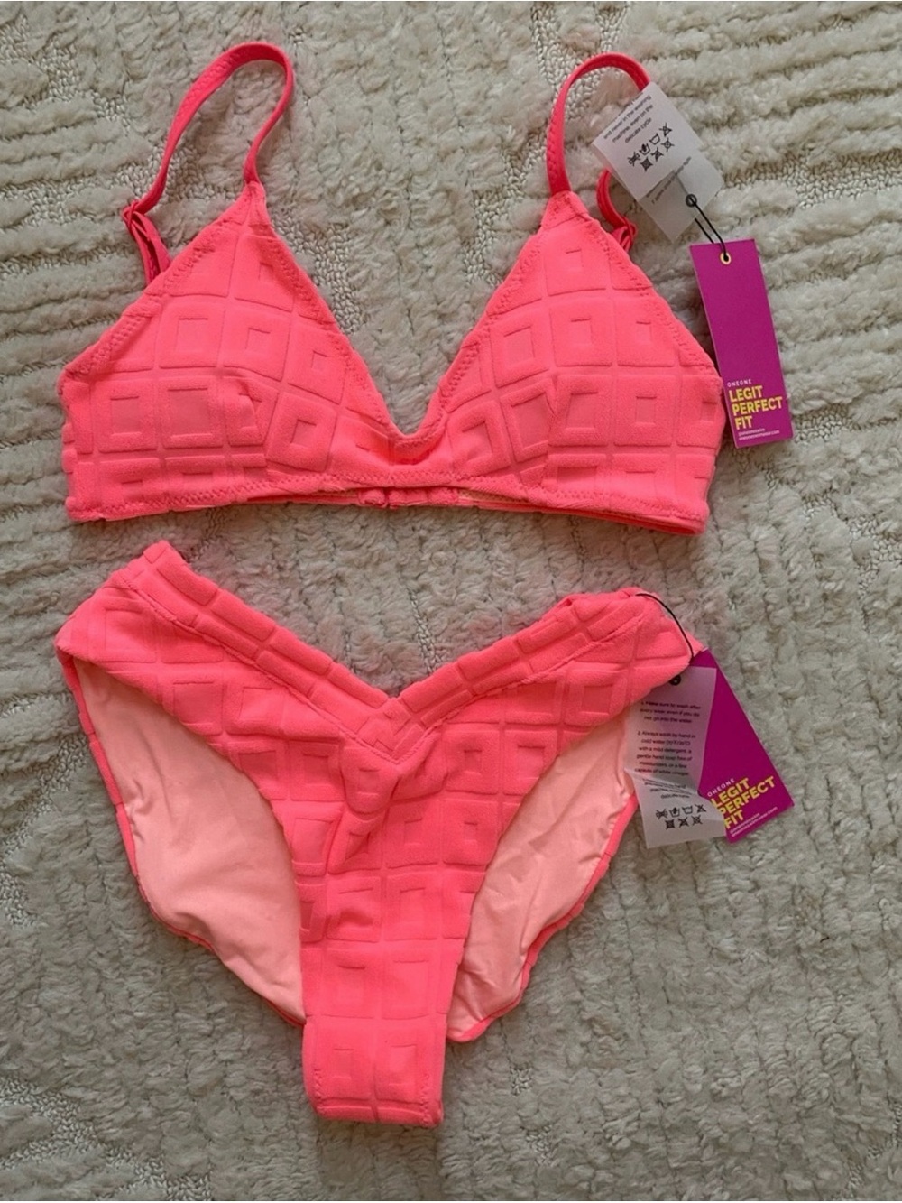 Legit Perfect Fit Neon Pink Textured Bikini Set
